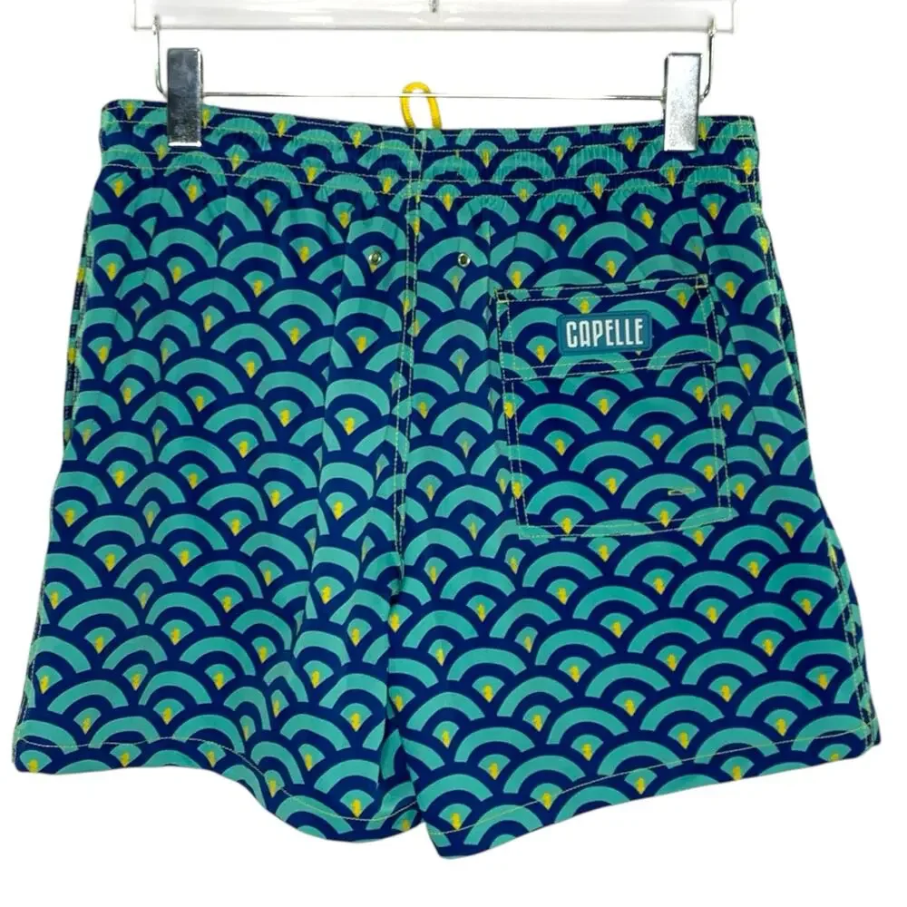 Capelle Clouds L Mens Mid Length Hybrid Short Collins Swim  Blue Yellow